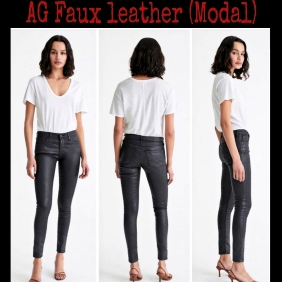 AG faux Leatherette Modal Farrah skinny ankle Black moto  27R pants - Picture 2 of 9